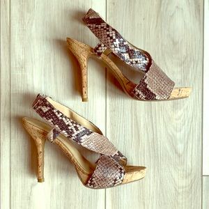 Snake Skin Heeled Slingback Sandals